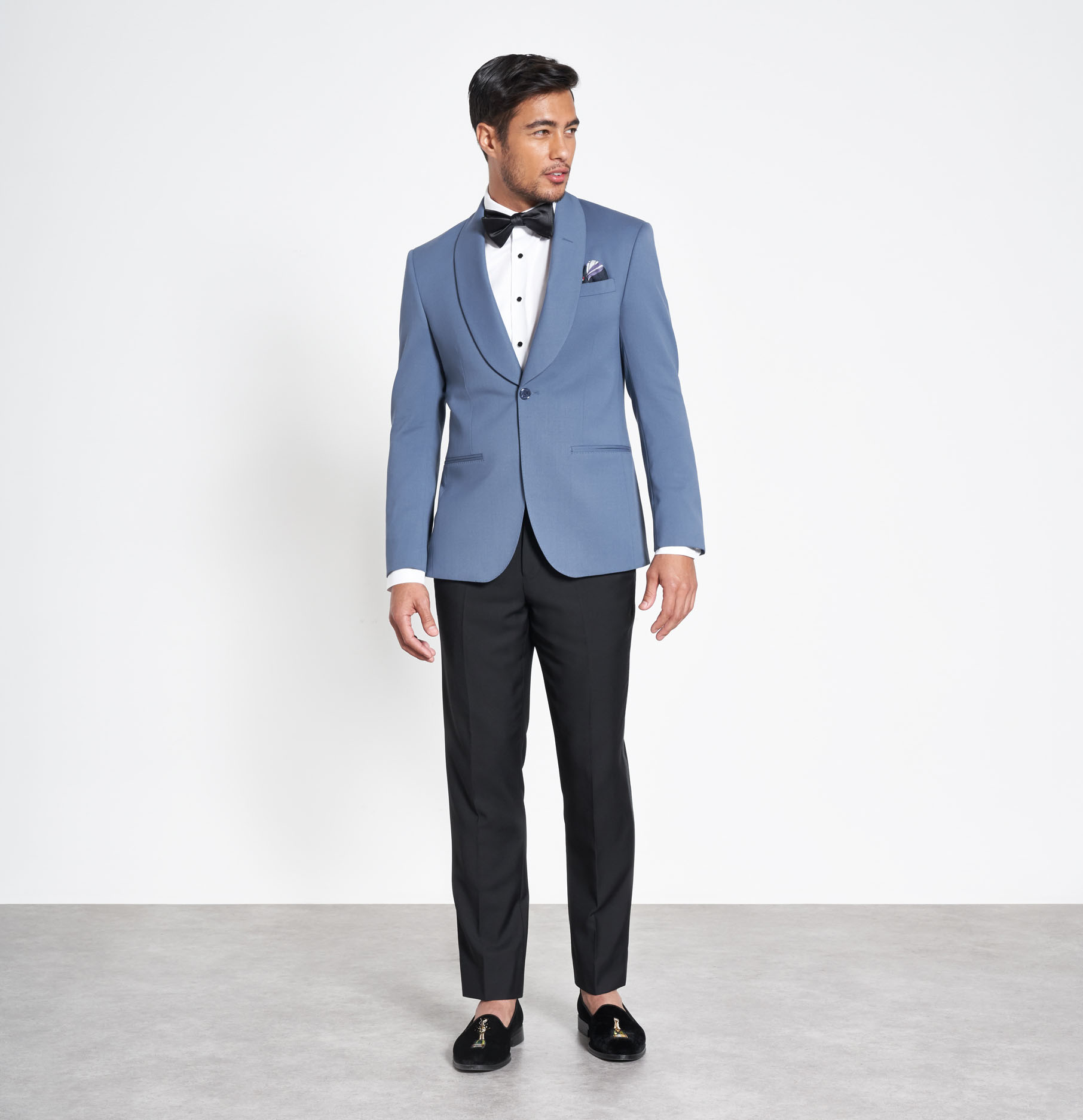 Light blue jacket with black pants 2025
